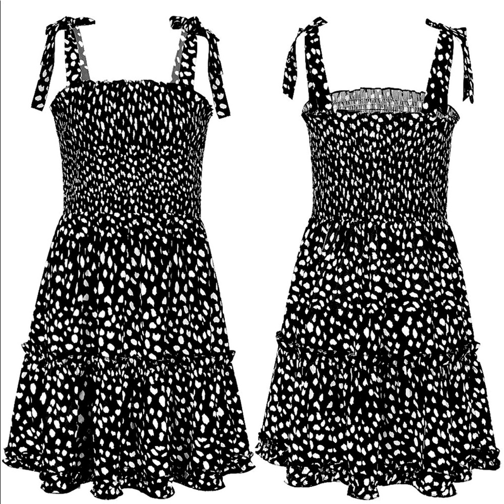 Pleated Flare Ruffle Polka Dot Casual Dress